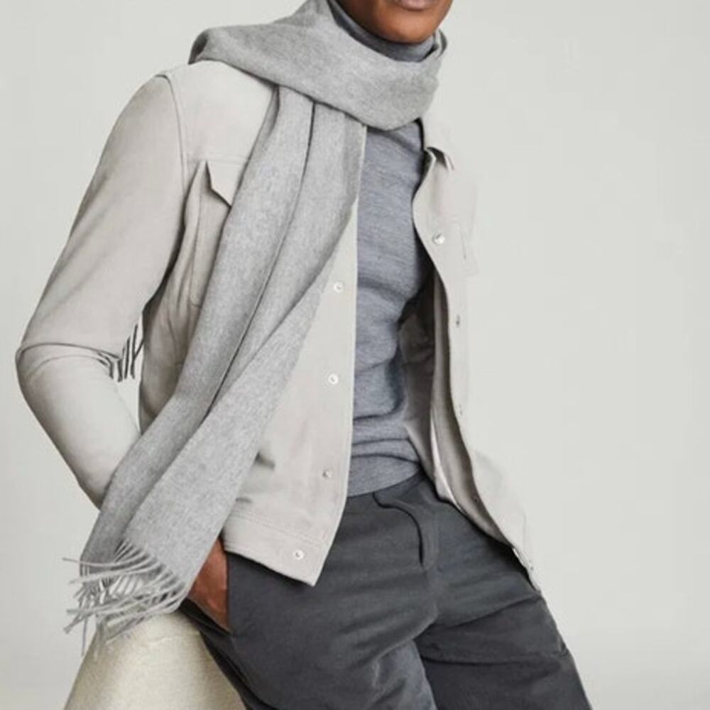 REISS Ashton Lambswool Cashmere Blend Scarf NEW Soft Grey Gray $95